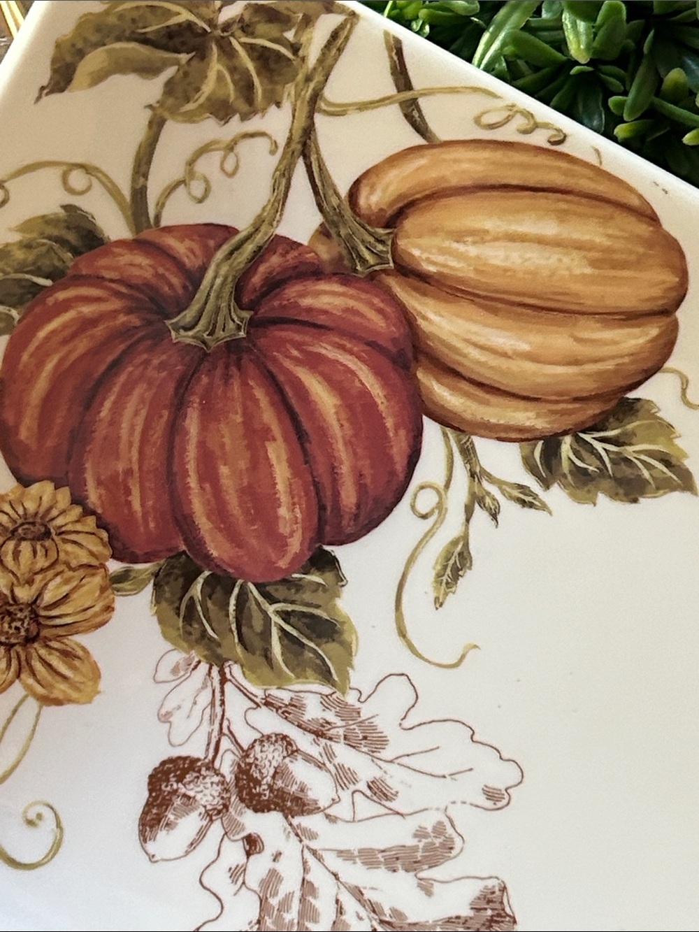 NEW! Shabby Chic Cottage Fall Autumn Harvest Pumpkin Ceramic Serving Platter - Picture 2 of 4